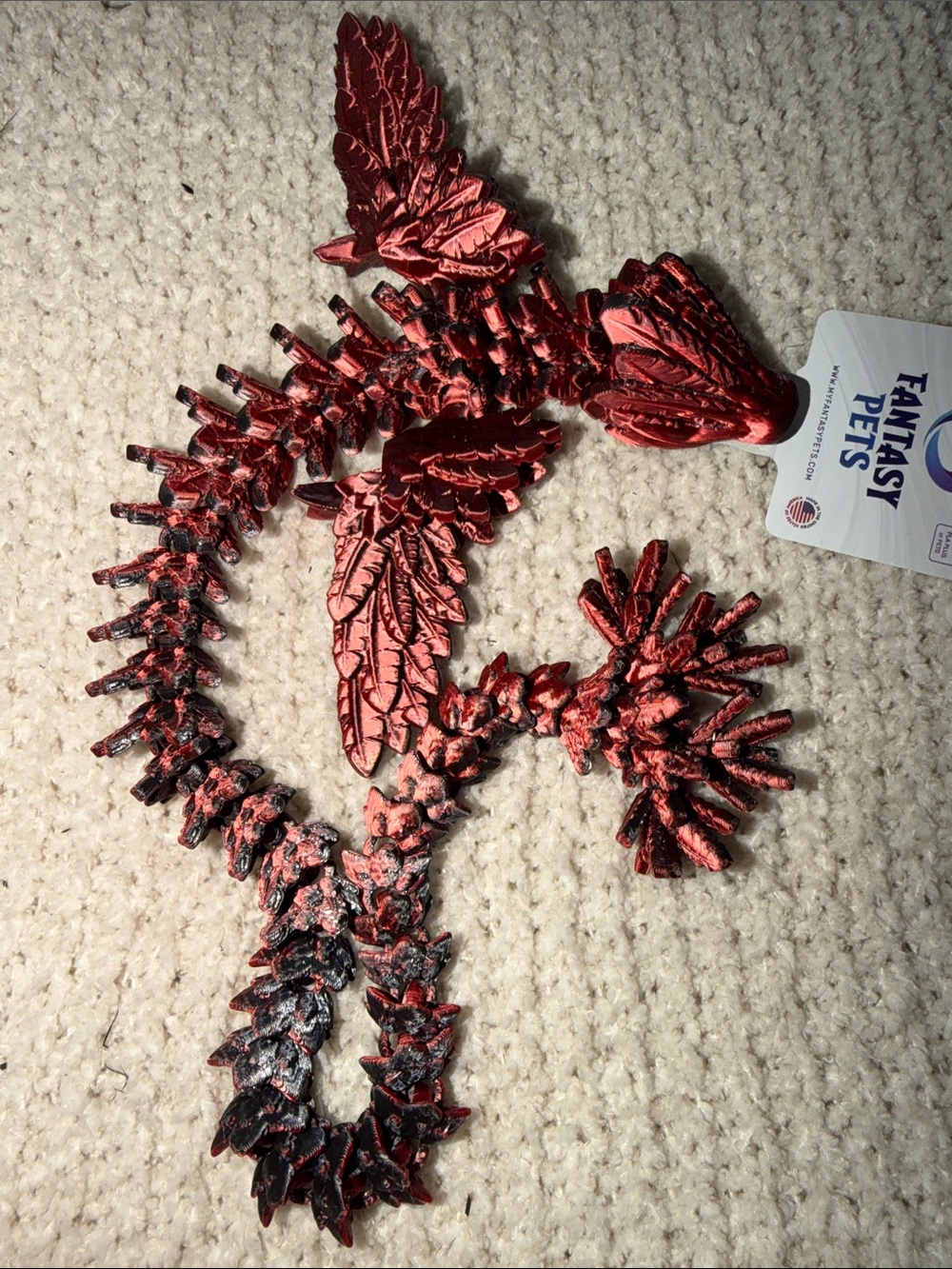 Flying Serpent metallic red black flexible Fantasy Pets for children